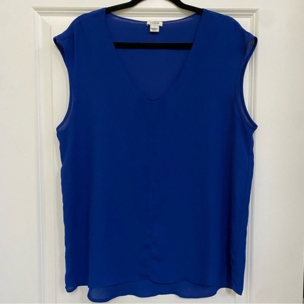 J.Crew cobalt blue sleeveless V-neck blouse chiffon size 14 lightweight summer